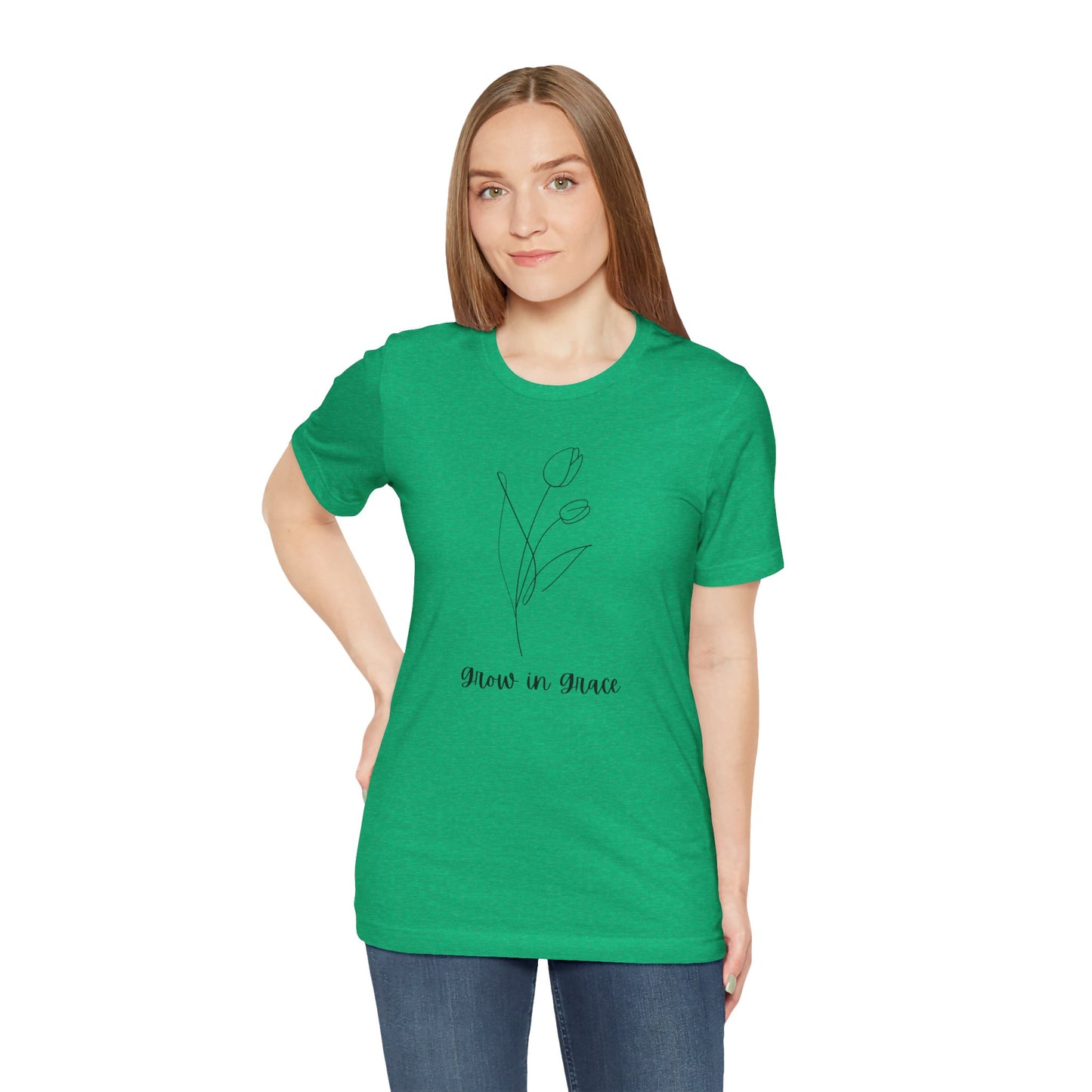 Jersey Short Sleeve Tee - 'Grow in Grace' Floral Design