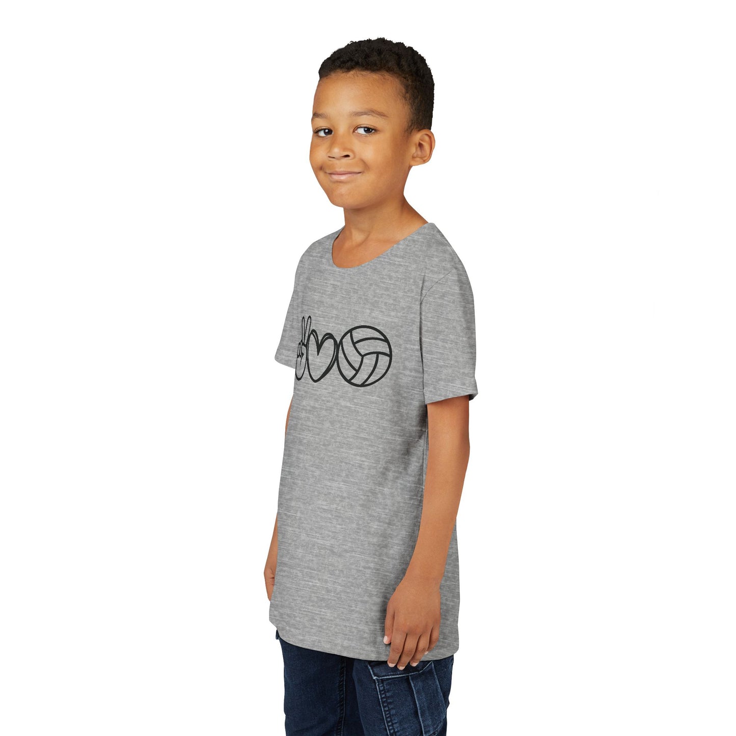 Youth Volleyball Peace Love Tee, Kids Sports Shirt, Fun Gift for Athletes, Summer Camp Apparel