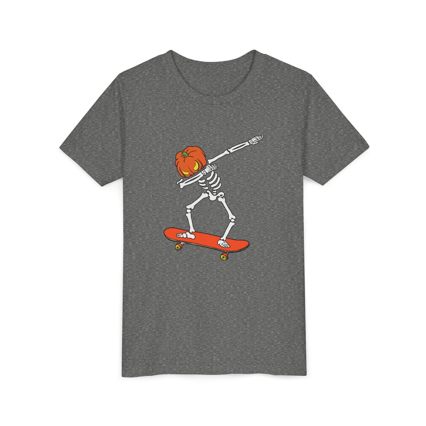 Cool Skeleton Skateboard Youth Tee, Fun Graphic Tee for Kids, Halloween Costume, Skateboarding Gift, Casual Summer Shirt