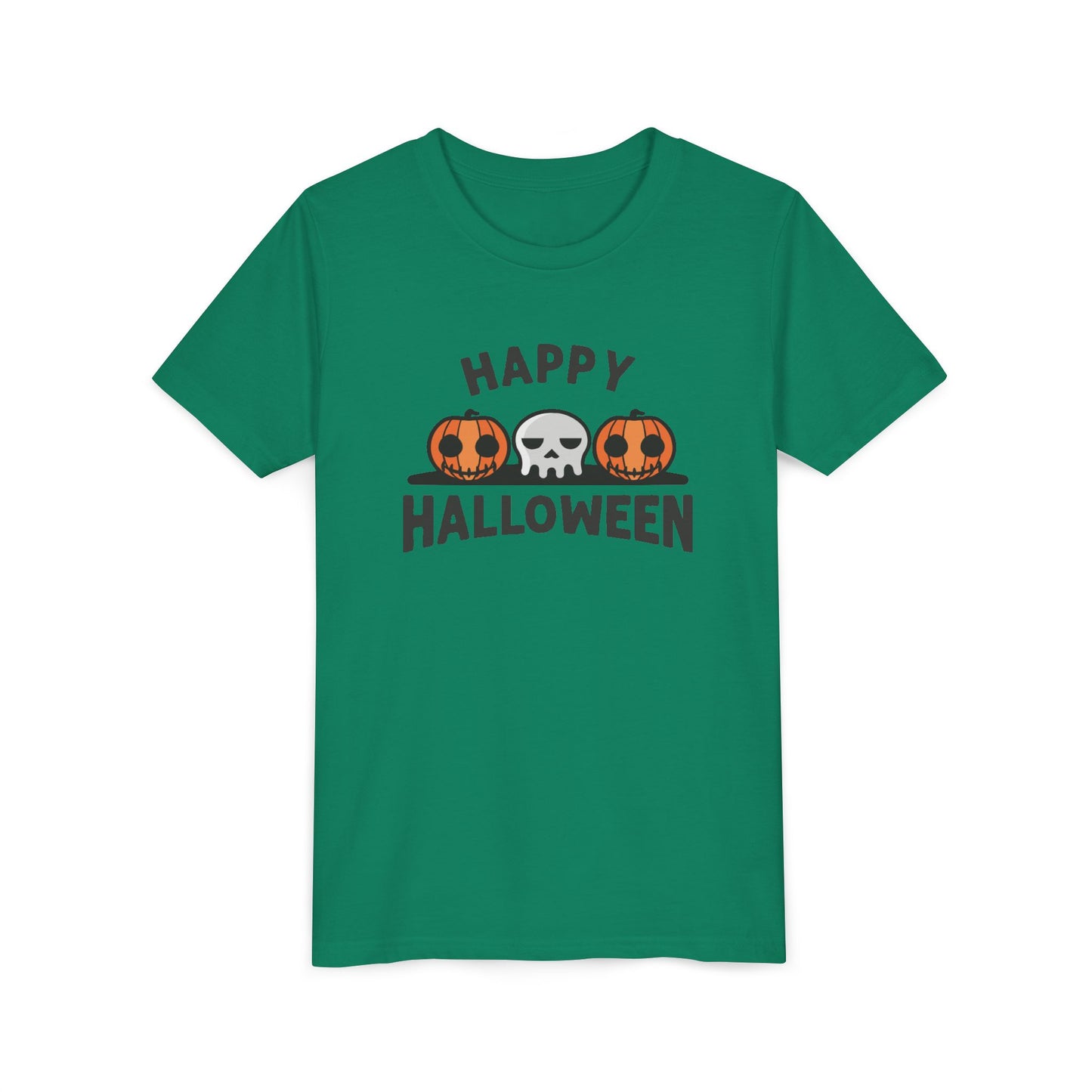 Happy Halloween Youth Tee, Kids Halloween Shirt, Short Sleeve Halloween Tee, Pumpkin Shirt, Skull Halloween Top