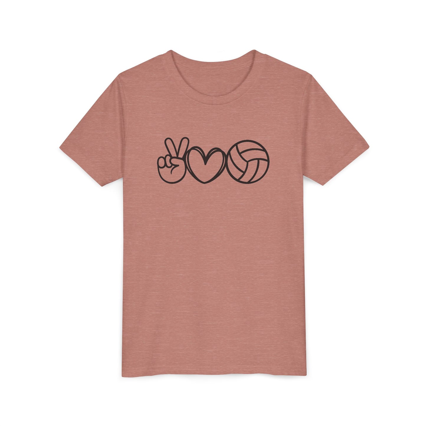 Youth Volleyball Peace Love Tee, Kids Sports Shirt, Fun Gift for Athletes, Summer Camp Apparel
