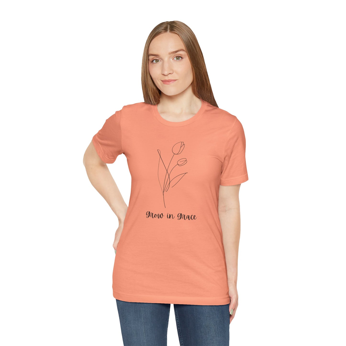 Jersey Short Sleeve Tee - 'Grow in Grace' Floral Design