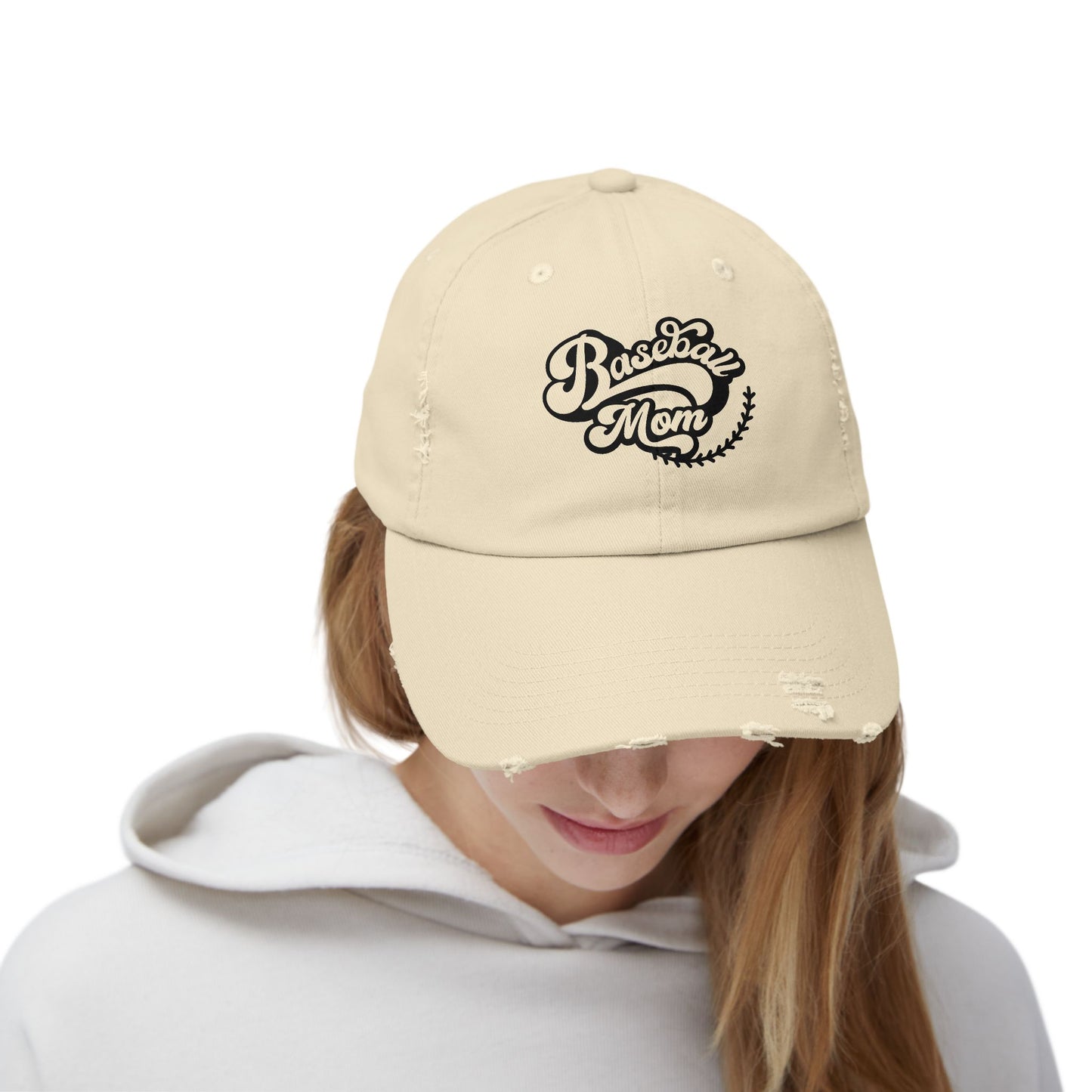 Baseball Mom Distressed Cap - Unisex Fashion Hat for Sports Enthusiasts