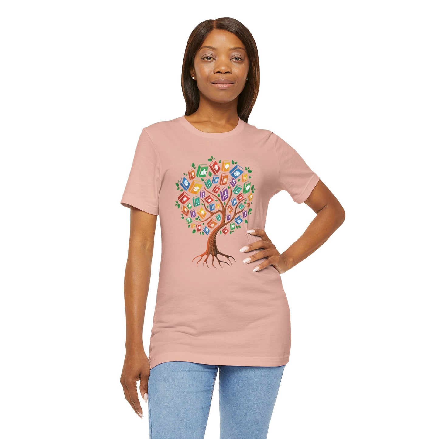 Colorful Book Tree Jersey Tee - Great for Book Lovers and Educators