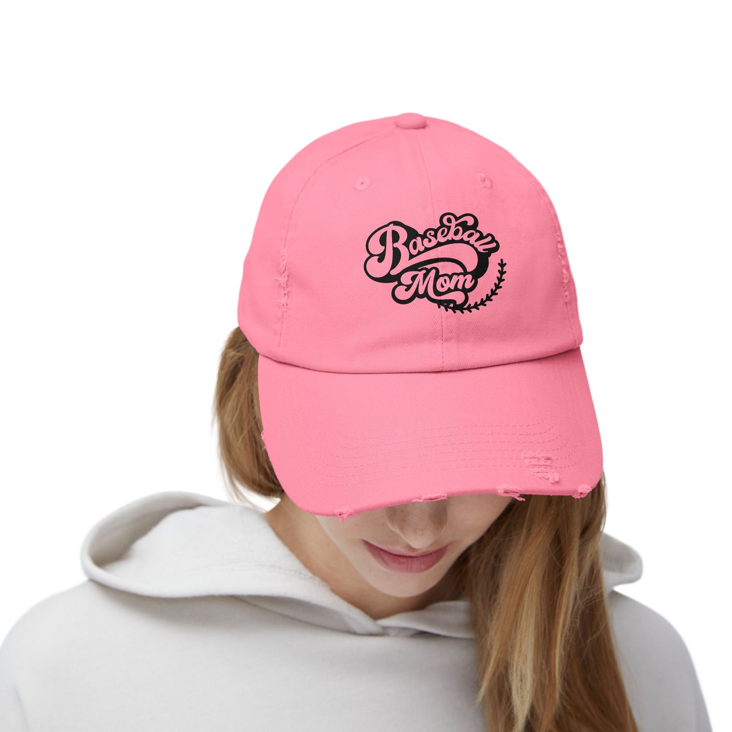 Baseball Mom Distressed Cap - Unisex Fashion Hat for Sports Enthusiasts