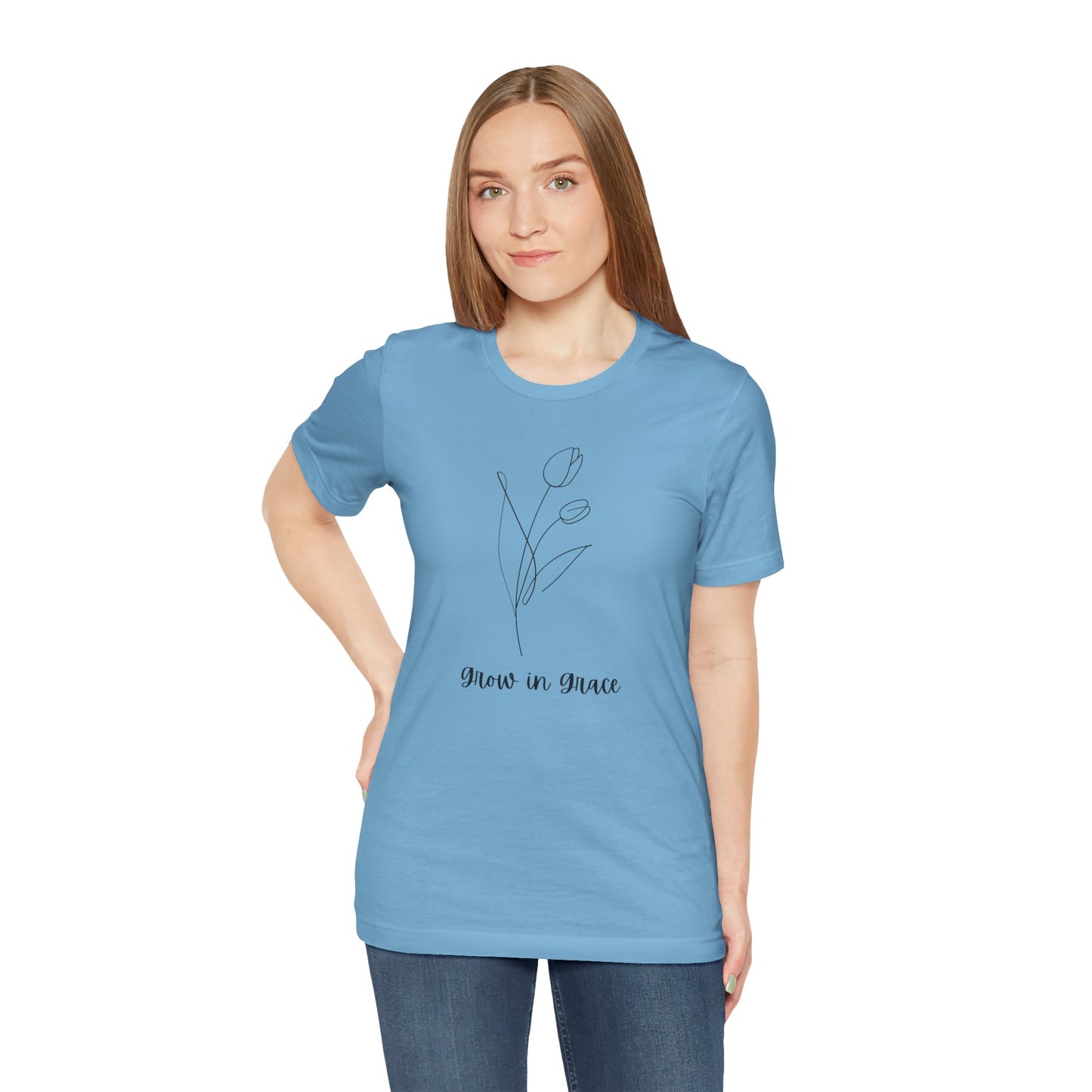 Jersey Short Sleeve Tee - 'Grow in Grace' Floral Design