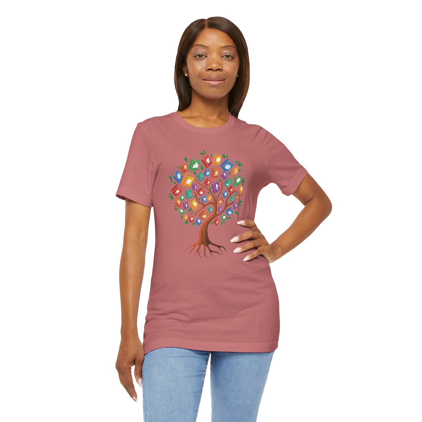 Colorful Book Tree Jersey Tee - Great for Book Lovers and Educators