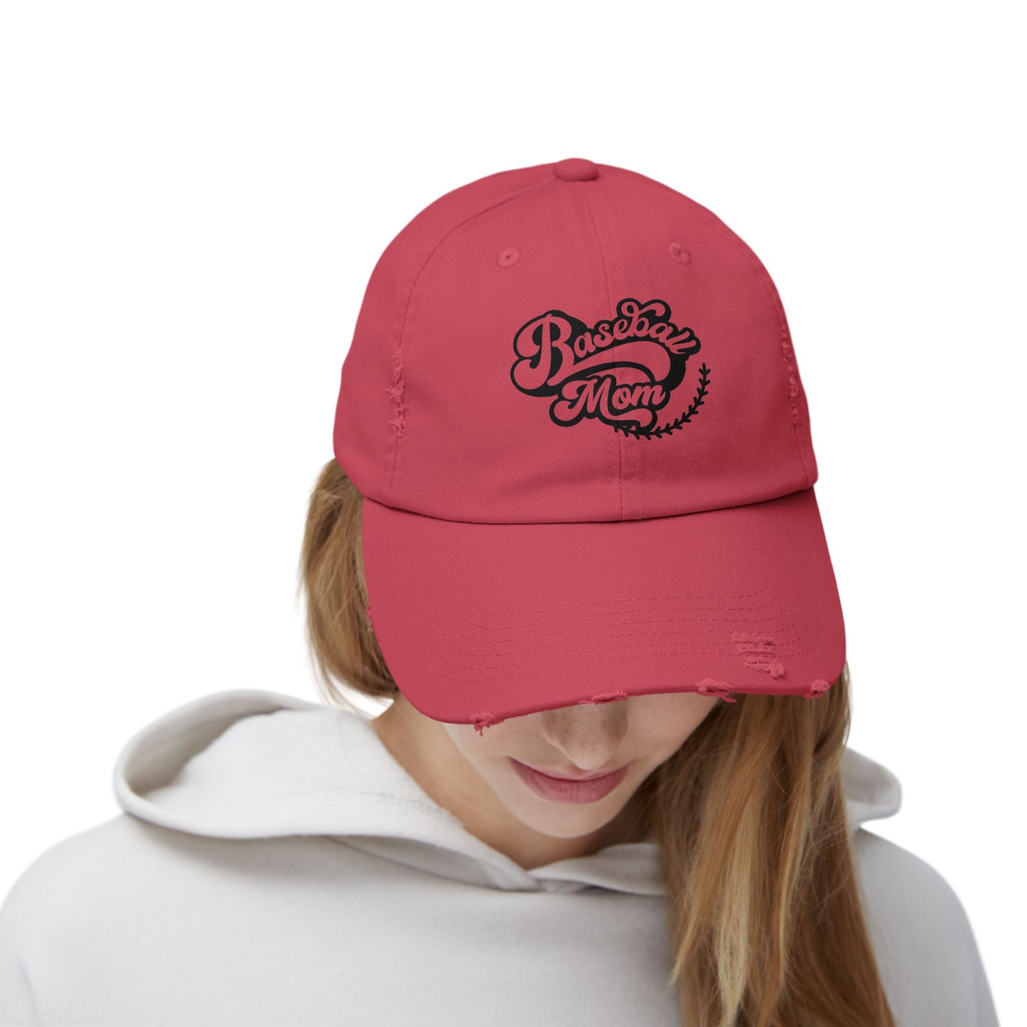 Baseball Mom Distressed Cap - Unisex Fashion Hat for Sports Enthusiasts