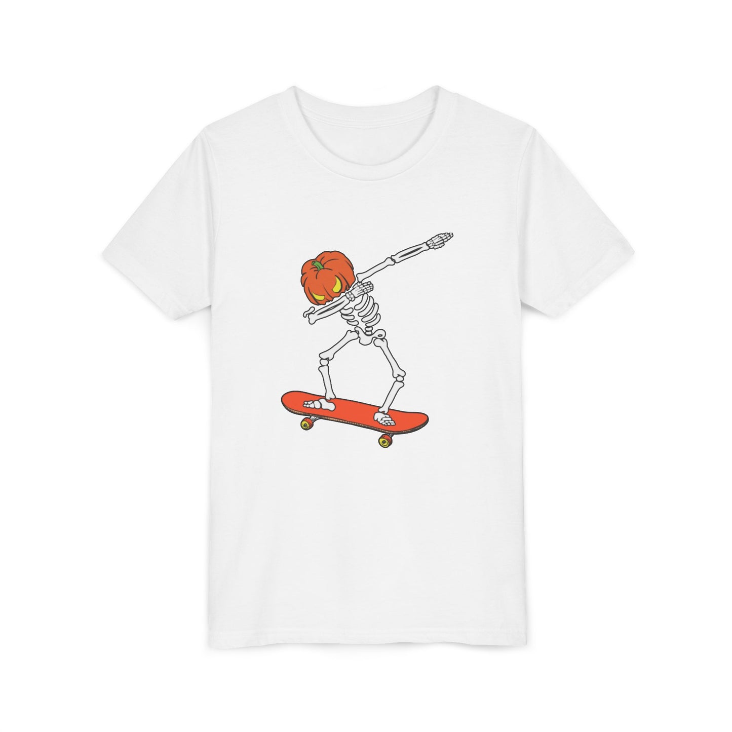 Cool Skeleton Skateboard Youth Tee, Fun Graphic Tee for Kids, Halloween Costume, Skateboarding Gift, Casual Summer Shirt