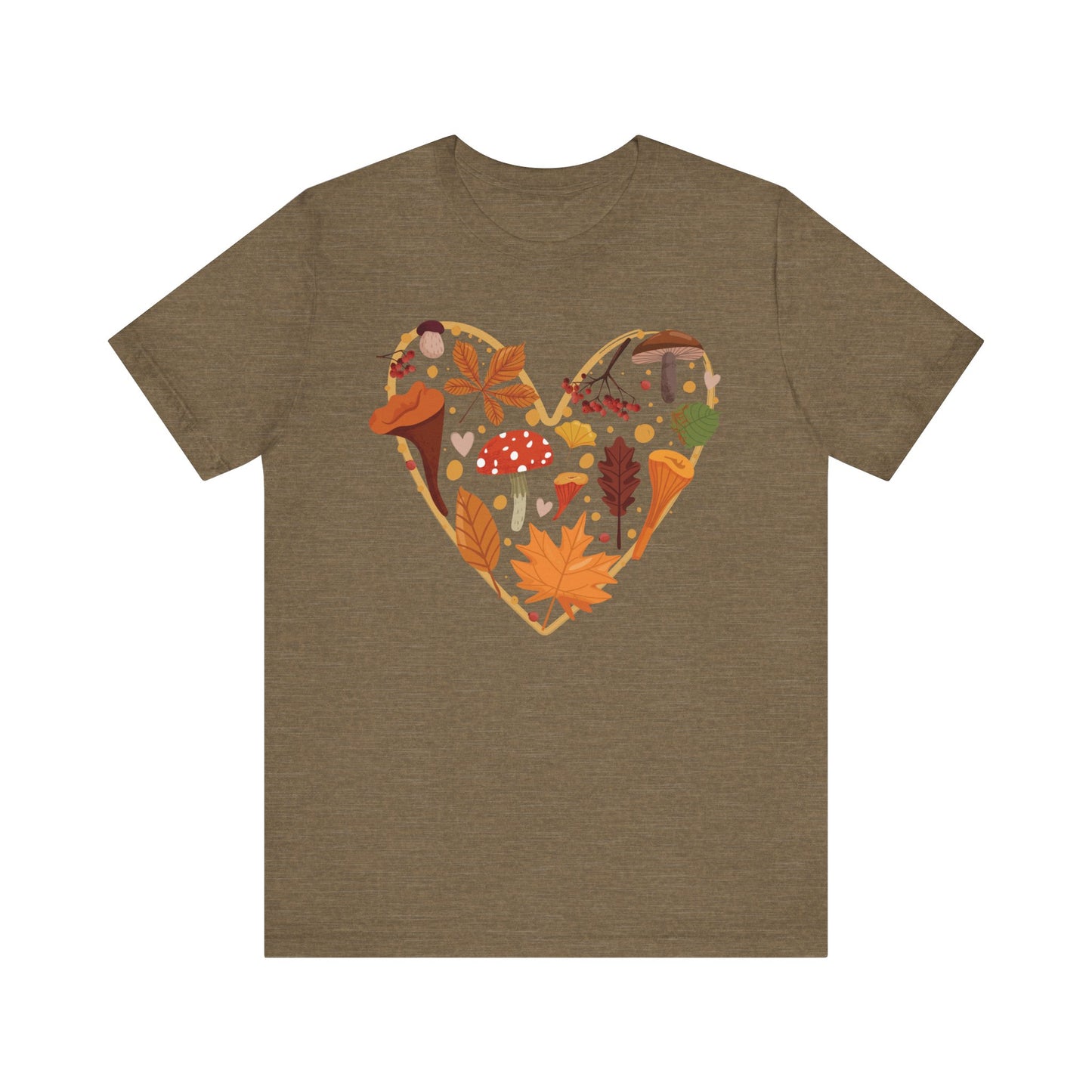 Fall Leaves Heart Tee, Autumn T-Shirt, Nature Lover Gift, Thanksgiving Apparel, Cozy Casual Wear