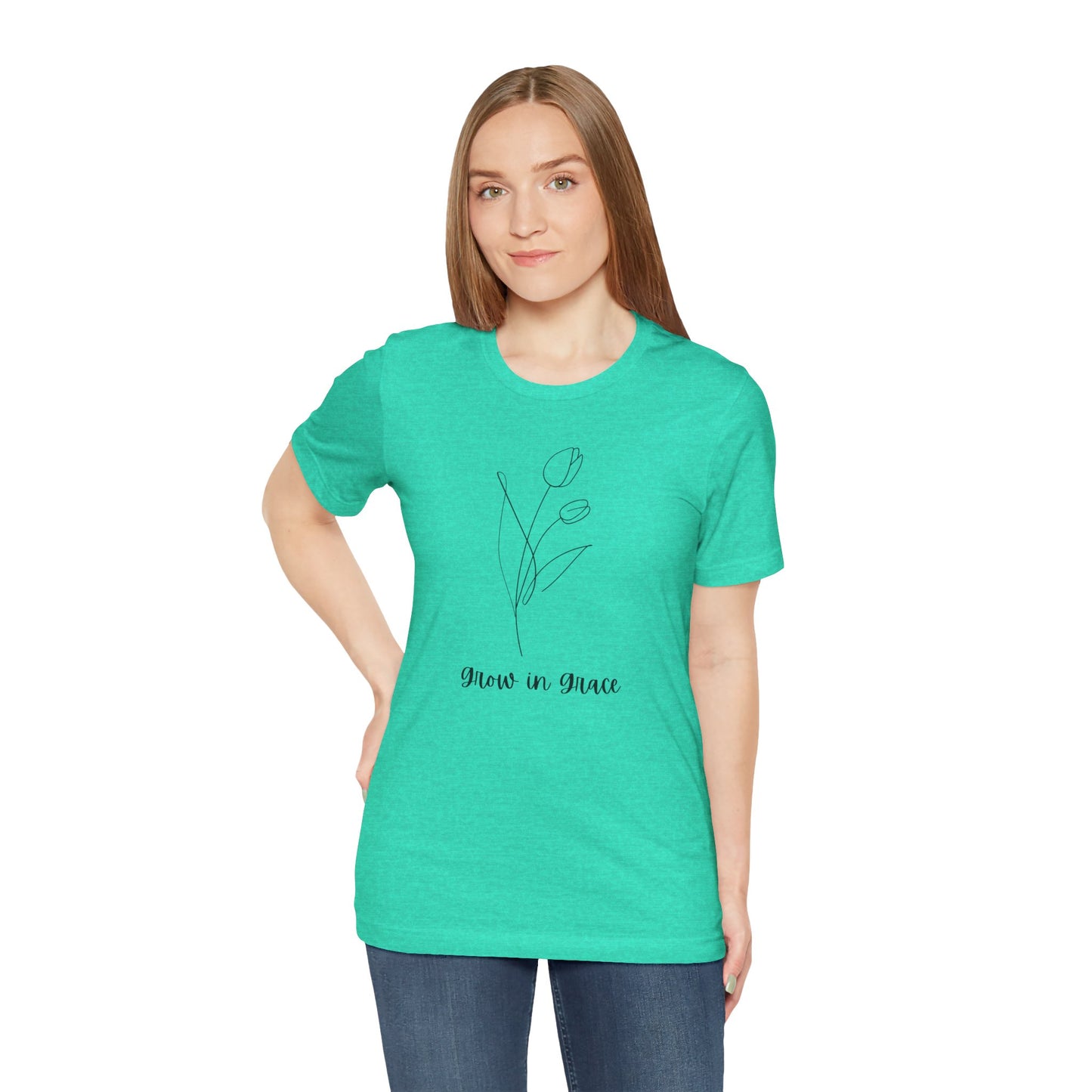Jersey Short Sleeve Tee - 'Grow in Grace' Floral Design