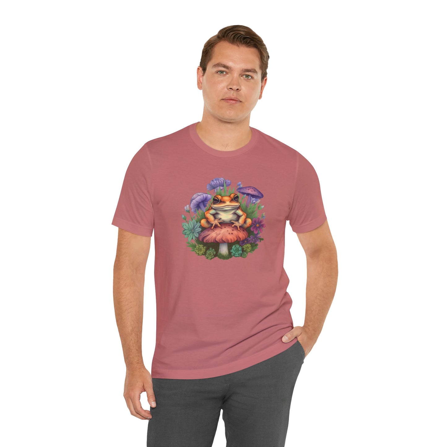 Frog and Mushroom Unisex Tee - Nature-Inspired Graphic T-Shirt