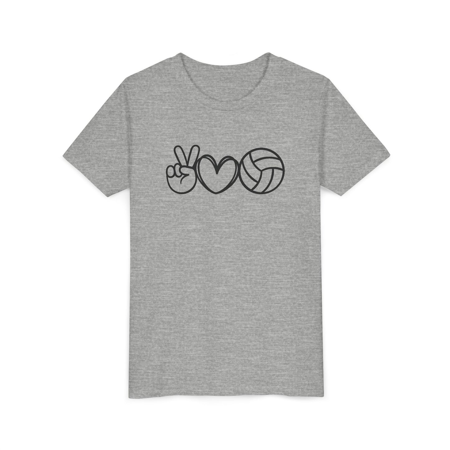 Youth Volleyball Peace Love Tee, Kids Sports Shirt, Fun Gift for Athletes, Summer Camp Apparel