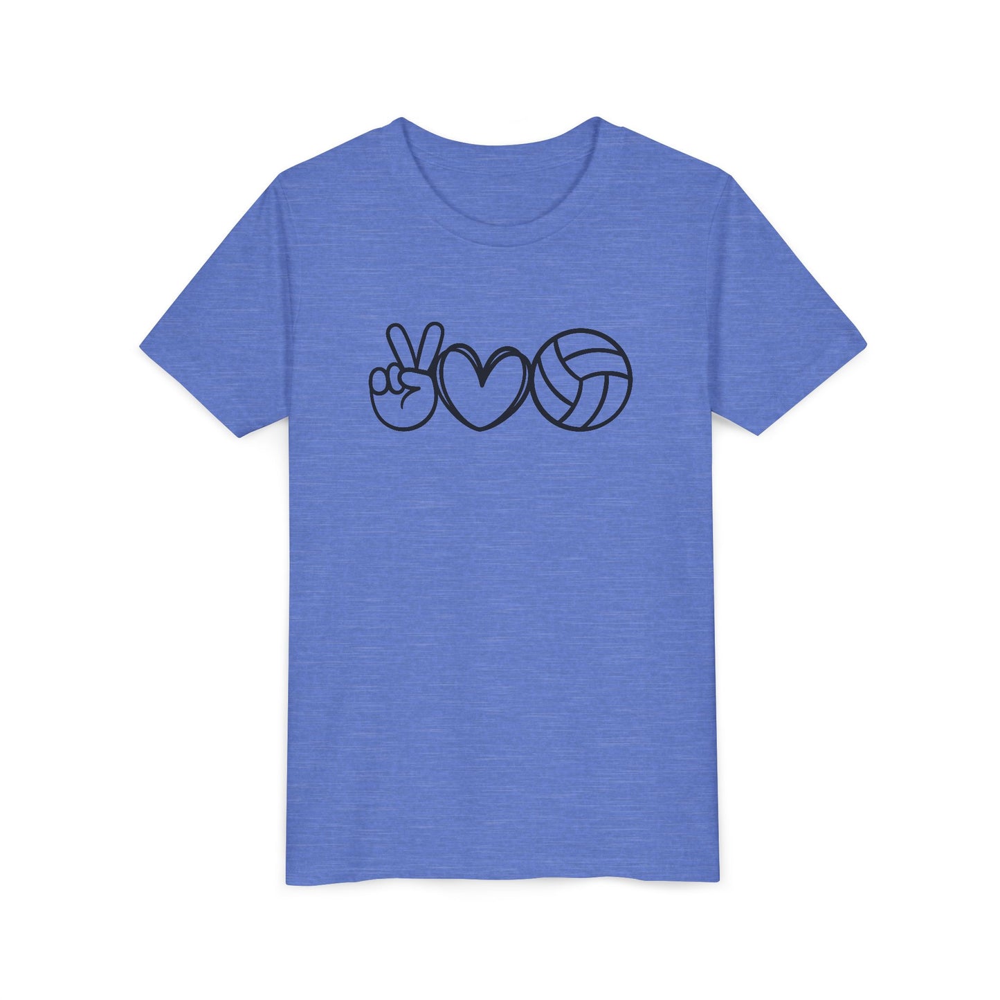 Youth Volleyball Peace Love Tee, Kids Sports Shirt, Fun Gift for Athletes, Summer Camp Apparel