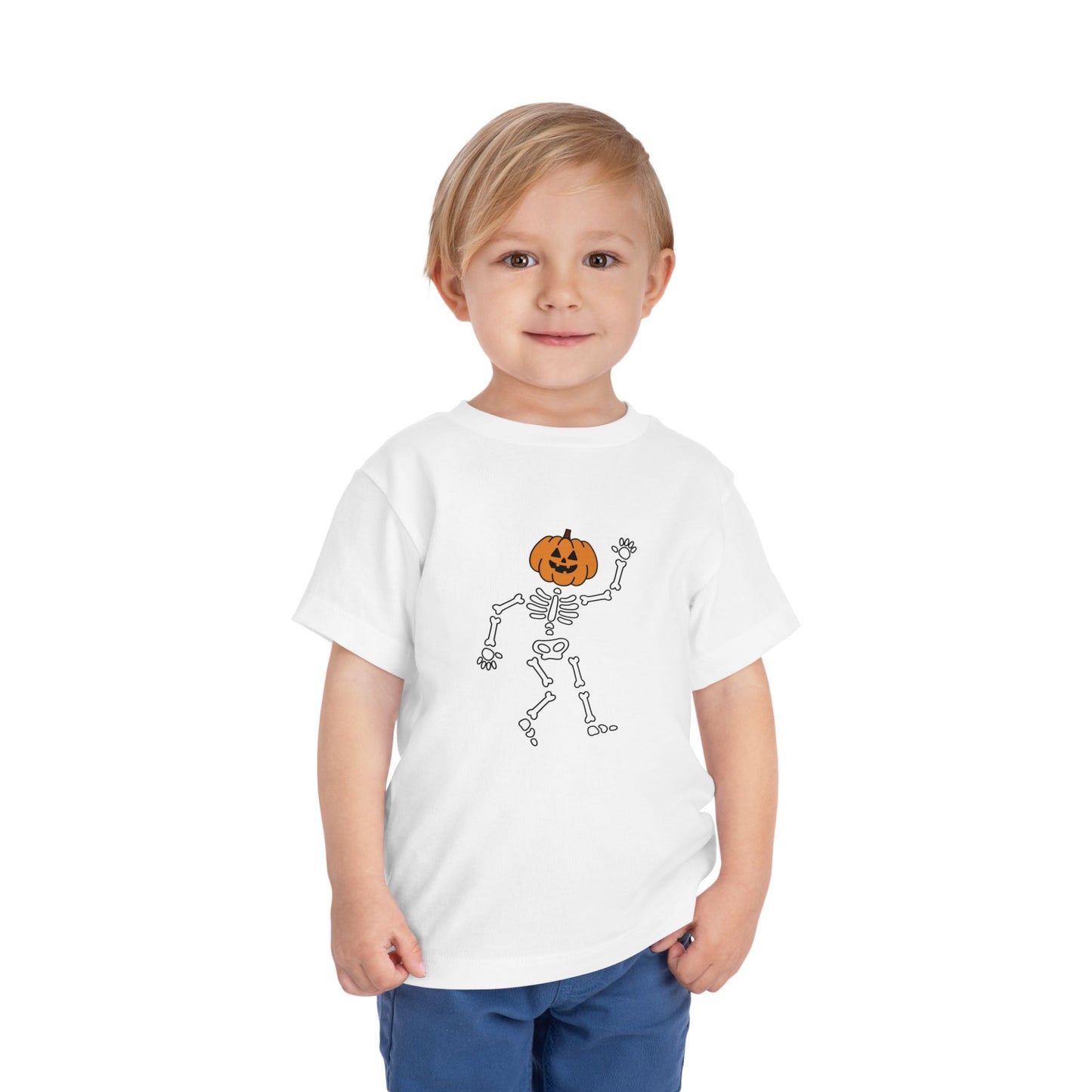 Cute Halloween Skeleton Toddler Tee, Halloween Shirt, Pumpkin Skeleton Tee, Toddler Costume Top, Kids Halloween Apparel