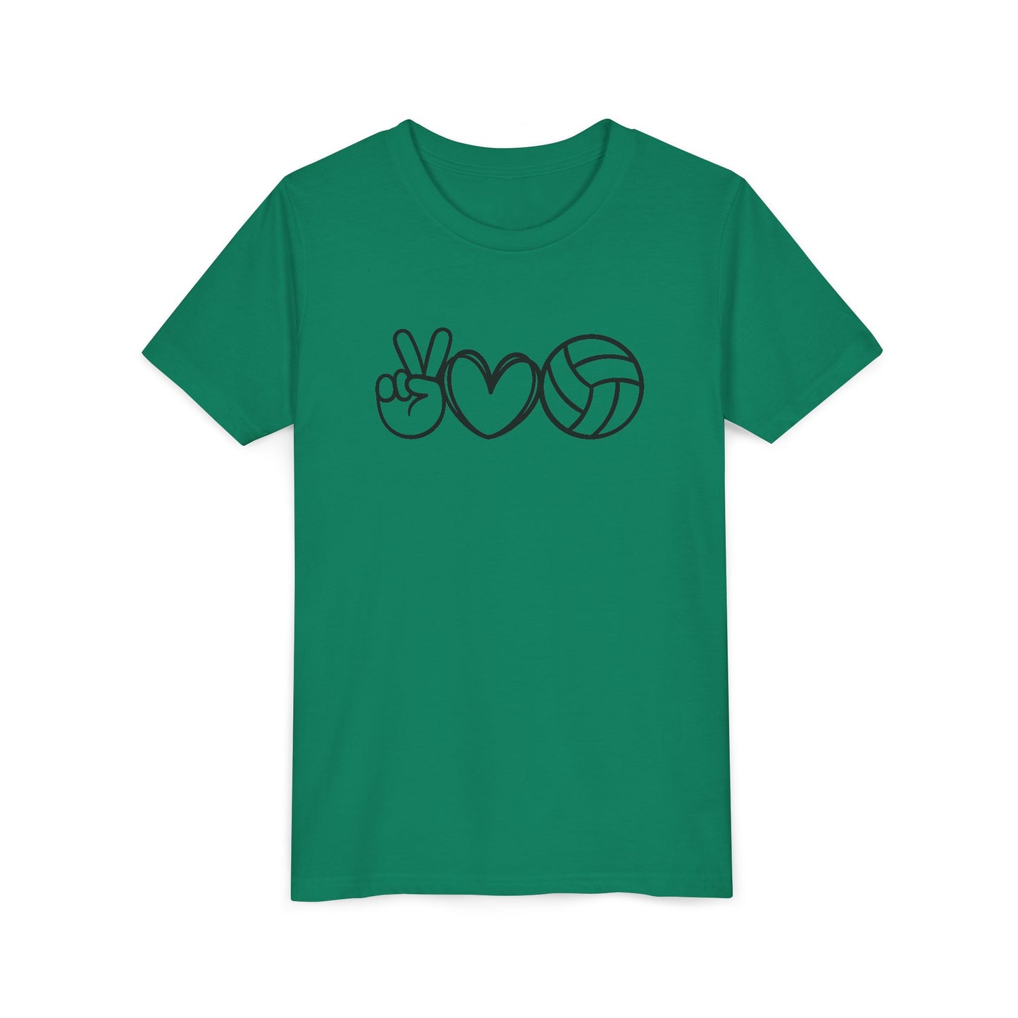 Youth Volleyball Peace Love Tee, Kids Sports Shirt, Fun Gift for Athletes, Summer Camp Apparel