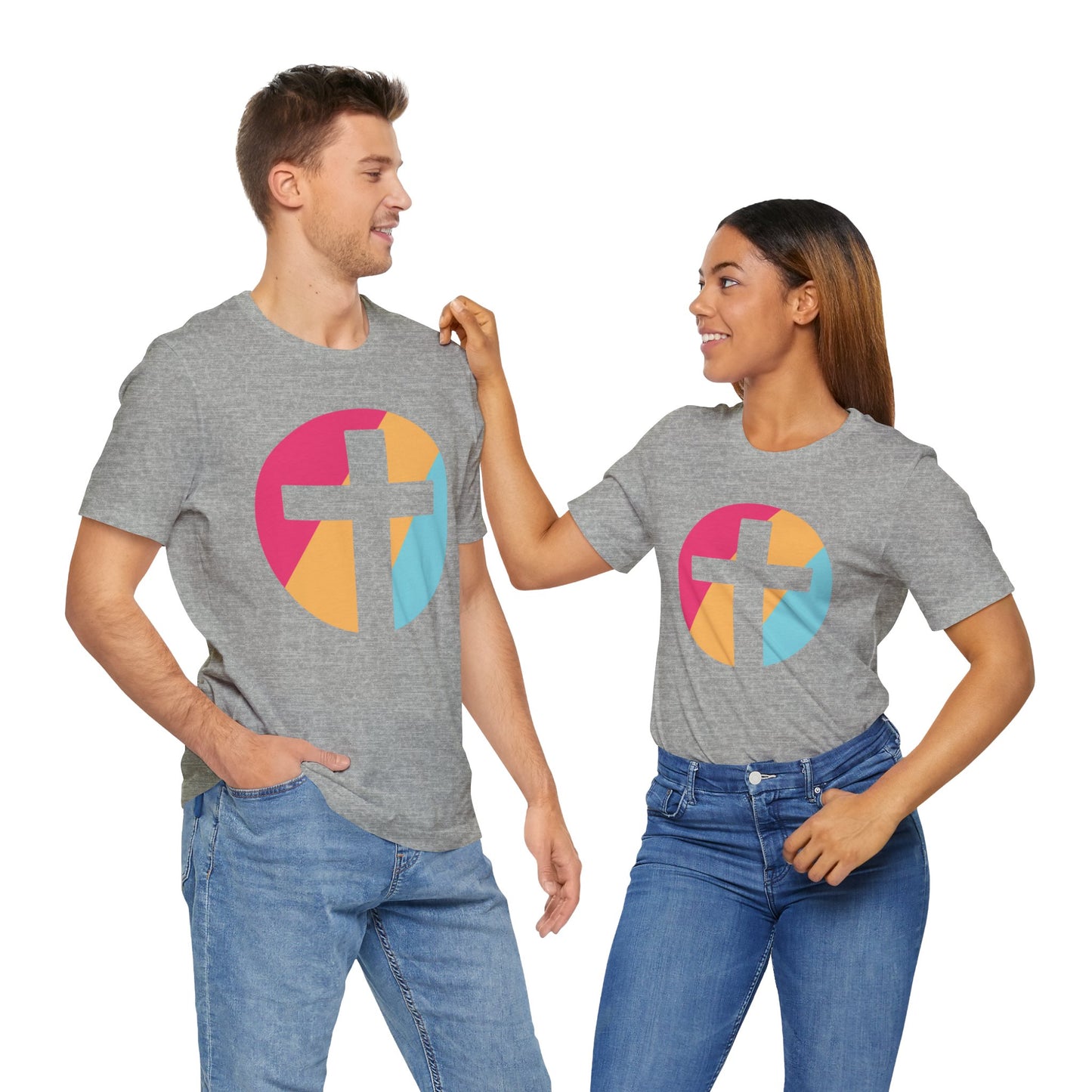 Faith-Inspired Unisex Short Sleeve Tee with Colorful Cross Design