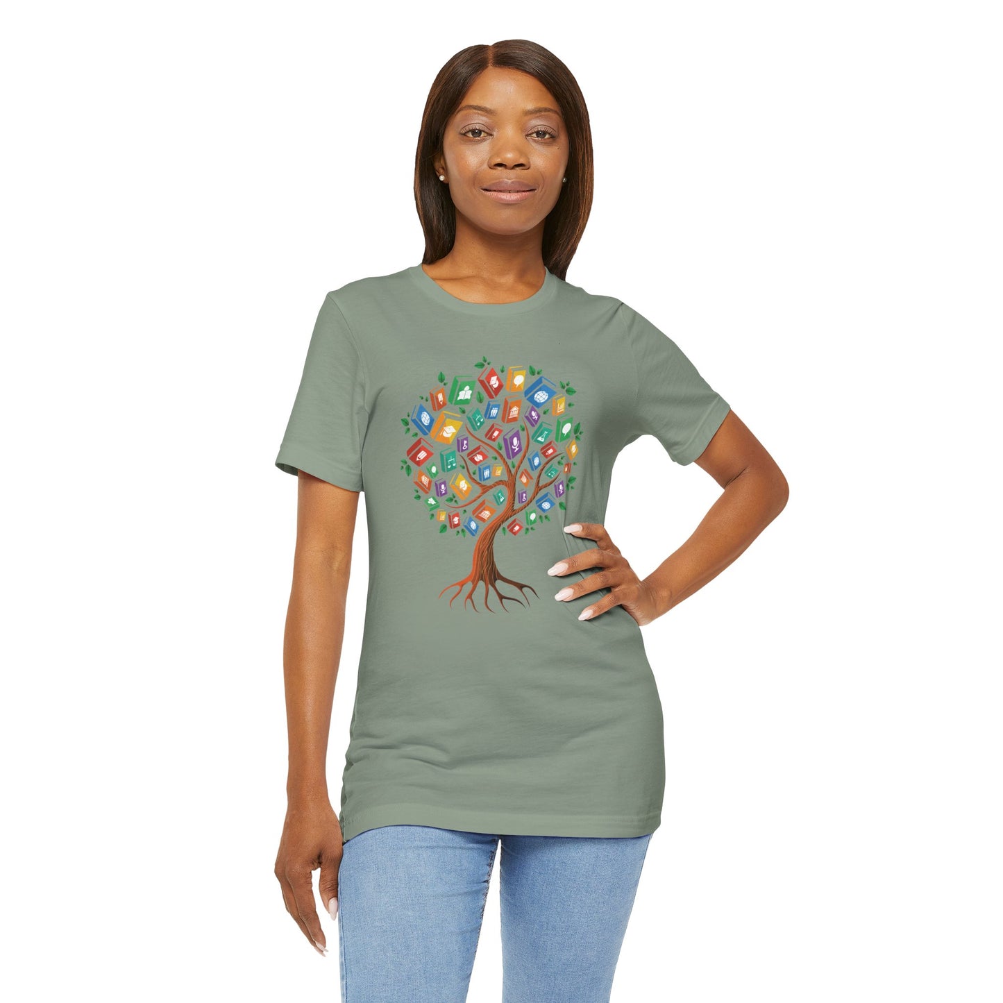 Colorful Book Tree Jersey Tee - Great for Book Lovers and Educators