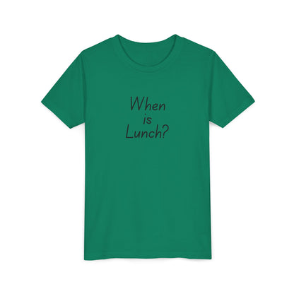 Youth Short Sleeve Tee - When is Lunch?, Funny Kids Shirt, Gift for Boys/Girls, Casual Wear, Birthday Party Tee, School T-Shirt