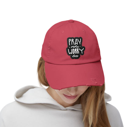 Unisex Distressed Cap - "Pray More Worry Less" Inspirational Hat