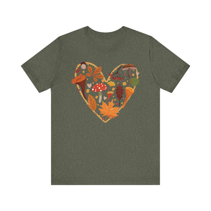 Fall Leaves Heart Tee, Autumn T-Shirt, Nature Lover Gift, Thanksgiving Apparel, Cozy Casual Wear