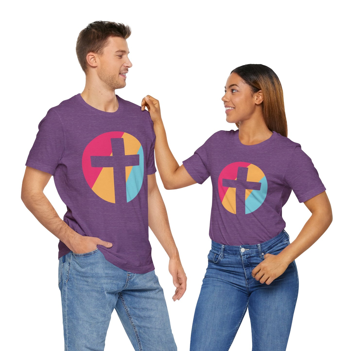 Faith-Inspired Unisex Short Sleeve Tee with Colorful Cross Design