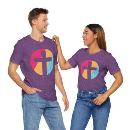 Faith-Inspired Unisex Short Sleeve Tee with Colorful Cross Design