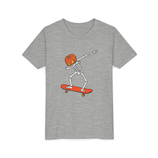 Cool Skeleton Skateboard Youth Tee, Fun Graphic Tee for Kids, Halloween Costume, Skateboarding Gift, Casual Summer Shirt