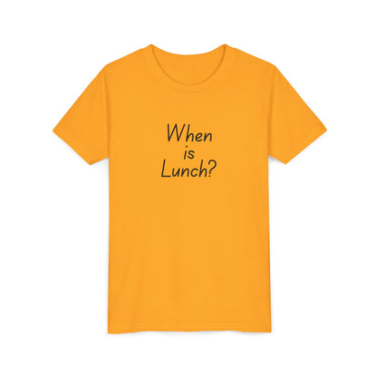 Youth Short Sleeve Tee - When is Lunch?, Funny Kids Shirt, Gift for Boys/Girls, Casual Wear, Birthday Party Tee, School T-Shirt