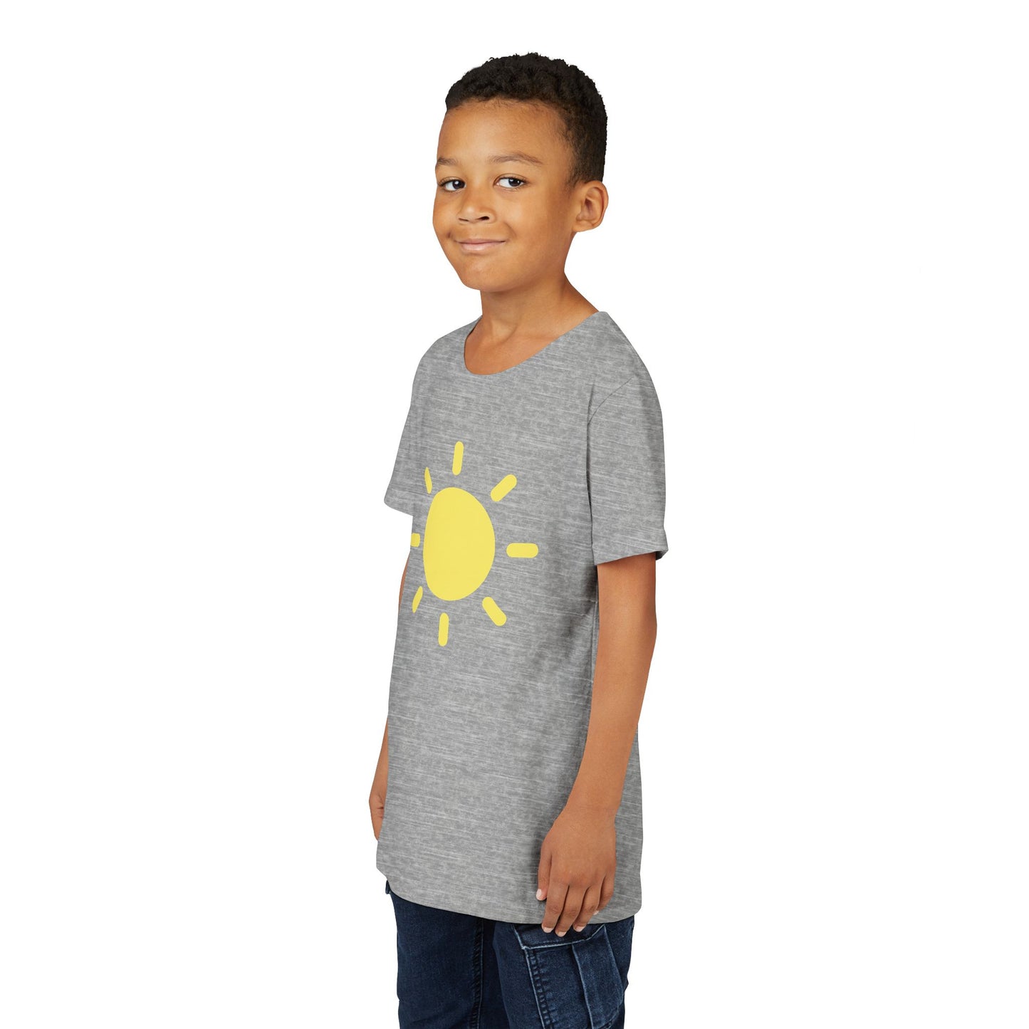 Sunny Vibes Youth Short Sleeve Tee - Bright Yellow Sun Design for Summer Fun