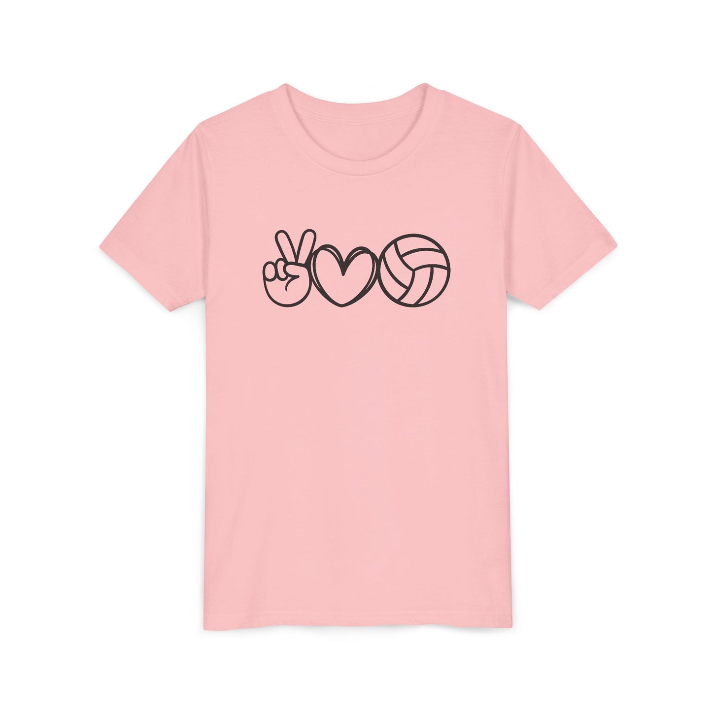 Youth Volleyball Peace Love Tee, Kids Sports Shirt, Fun Gift for Athletes, Summer Camp Apparel