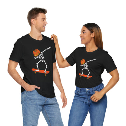Skateboard Skeleton Tee, Cool Graphic T-Shirt, Unisex Halloween Shirt, Gift for Skate Lovers, Vintage Style Jersey Tee