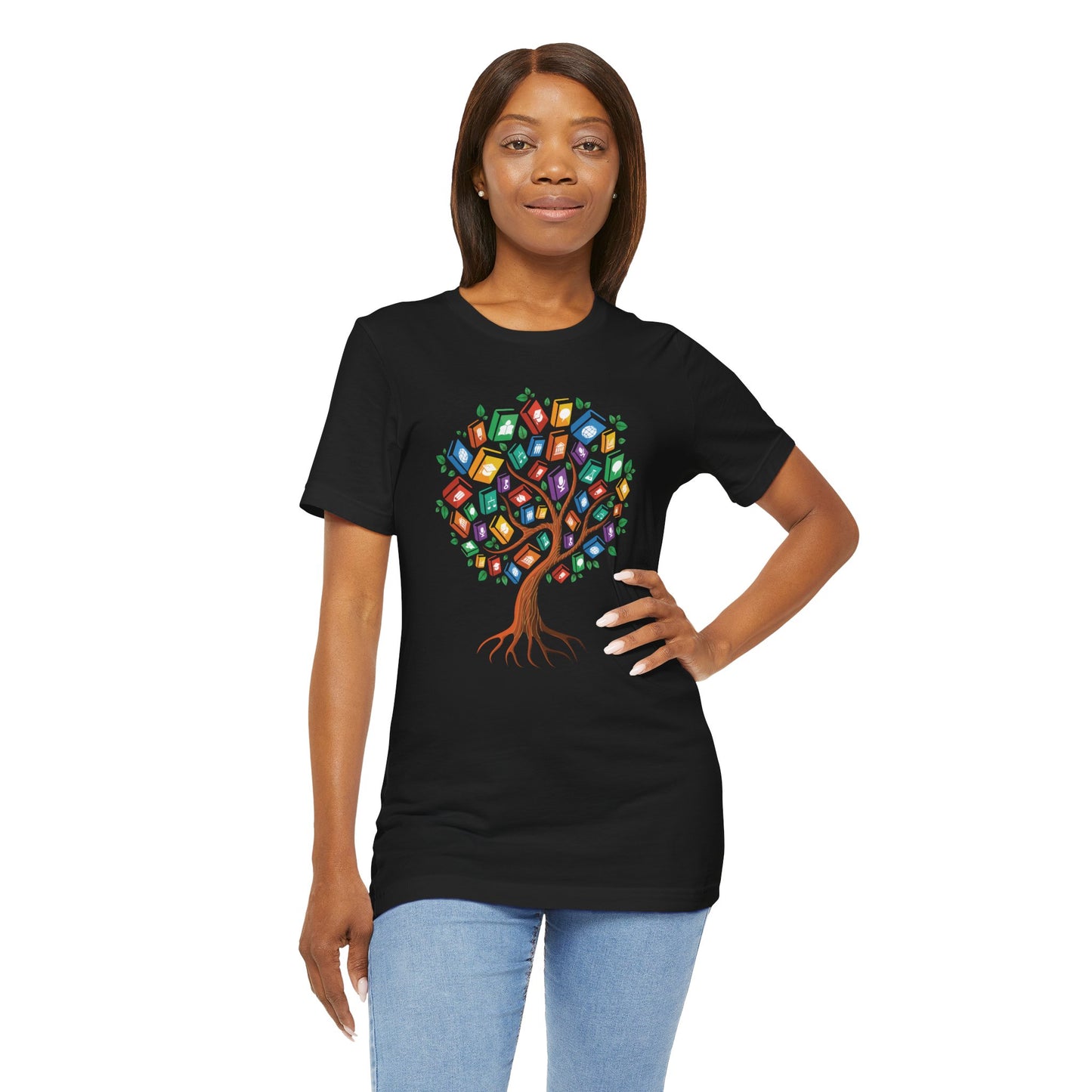 Colorful Book Tree Jersey Tee - Great for Book Lovers and Educators