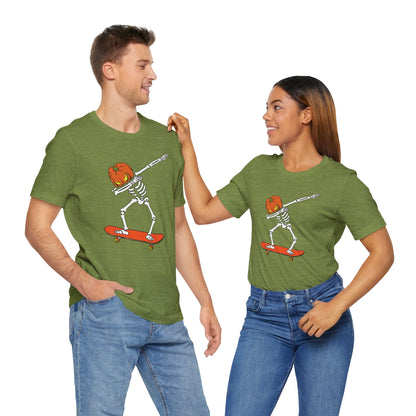 Skateboard Skeleton Tee, Cool Graphic T-Shirt, Unisex Halloween Shirt, Gift for Skate Lovers, Vintage Style Jersey Tee