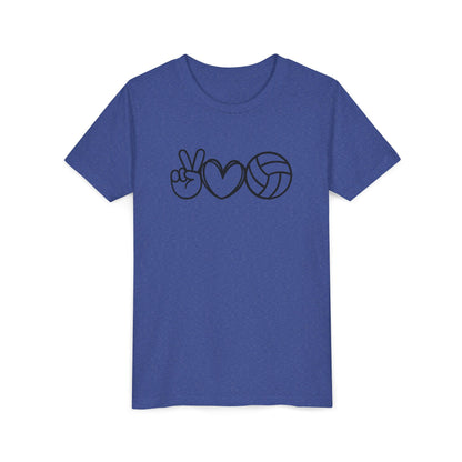 Youth Volleyball Peace Love Tee, Kids Sports Shirt, Fun Gift for Athletes, Summer Camp Apparel