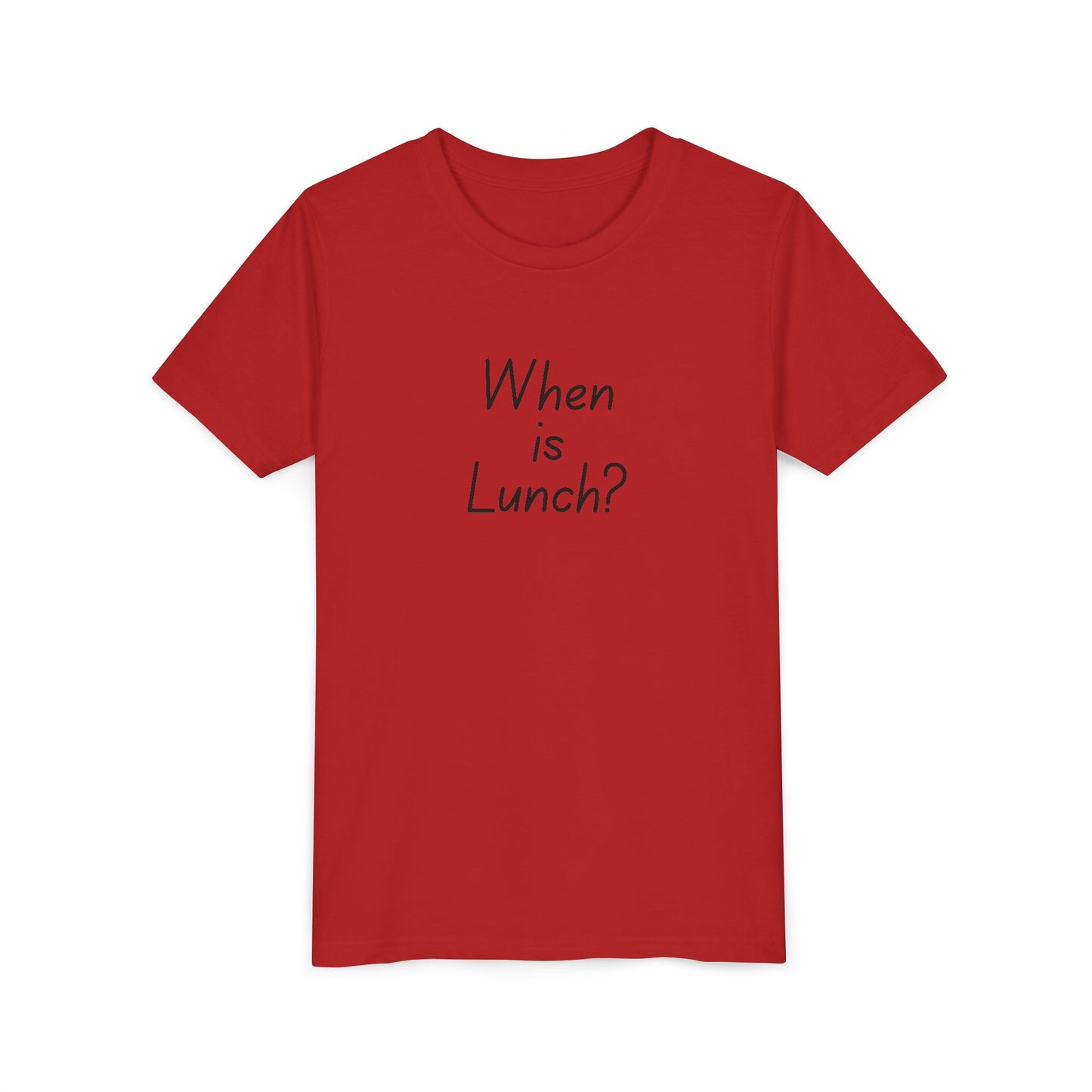 Youth Short Sleeve Tee - When is Lunch?, Funny Kids Shirt, Gift for Boys/Girls, Casual Wear, Birthday Party Tee, School T-Shirt
