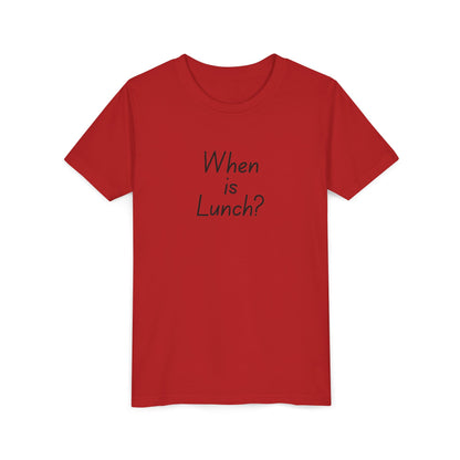 Youth Short Sleeve Tee - When is Lunch?, Funny Kids Shirt, Gift for Boys/Girls, Casual Wear, Birthday Party Tee, School T-Shirt