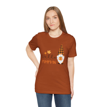 Hello Pumpkin Fall Gnome Tee, Autumn T-Shirt, Halloween Shirt, Graphic Tee, Seasonal Apparel, Gift for Fall Lovers