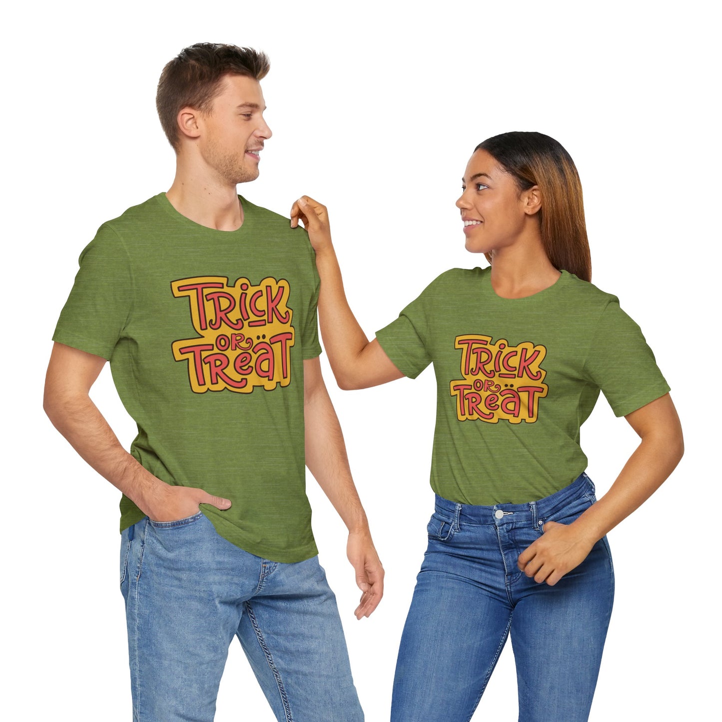 Halloween Trick or Treat Tee, Jersey Short Sleeve Tee, Fall Fashion, Halloween Party Shirt, Casual Wear, Spooky Season Tee