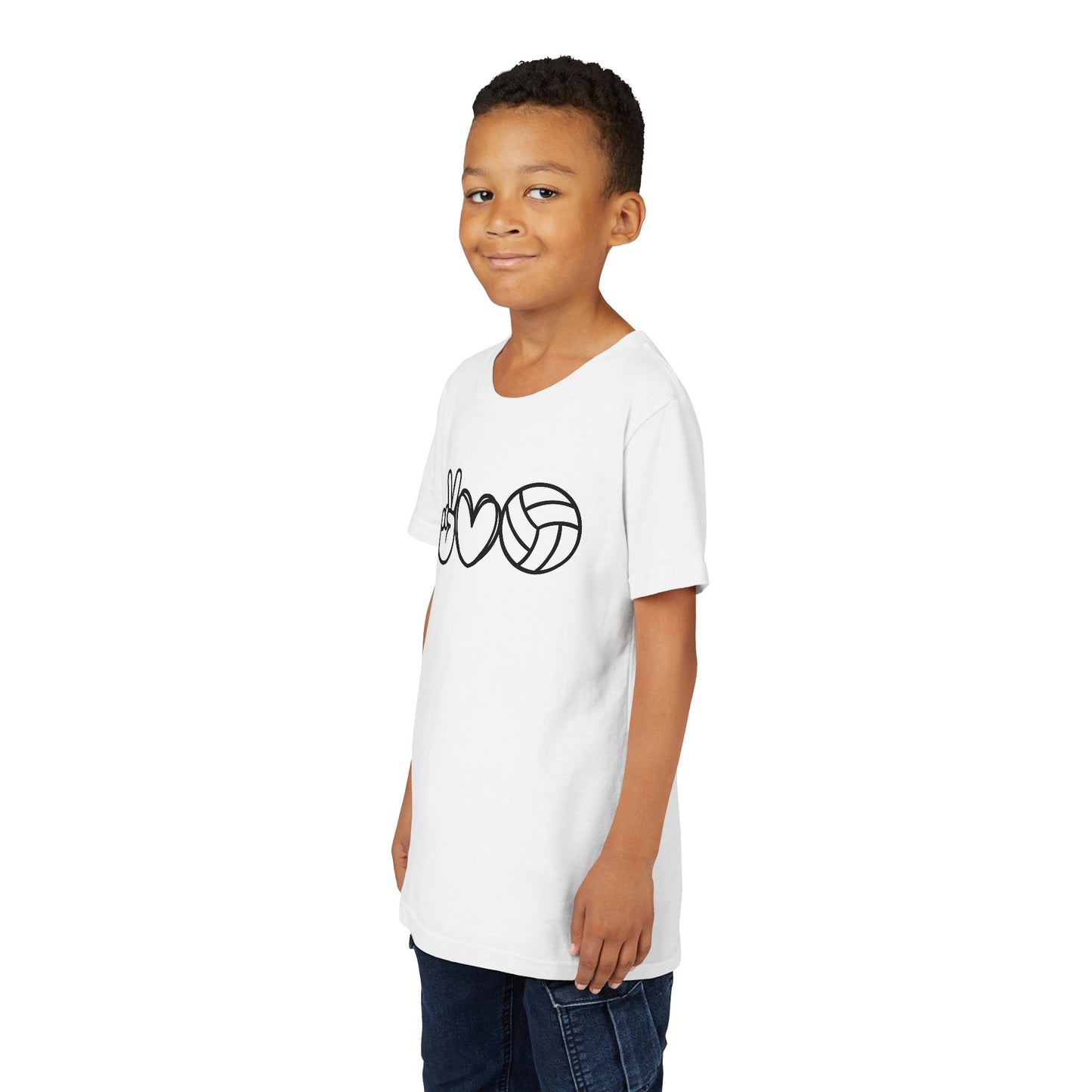 Youth Volleyball Peace Love Tee, Kids Sports Shirt, Fun Gift for Athletes, Summer Camp Apparel