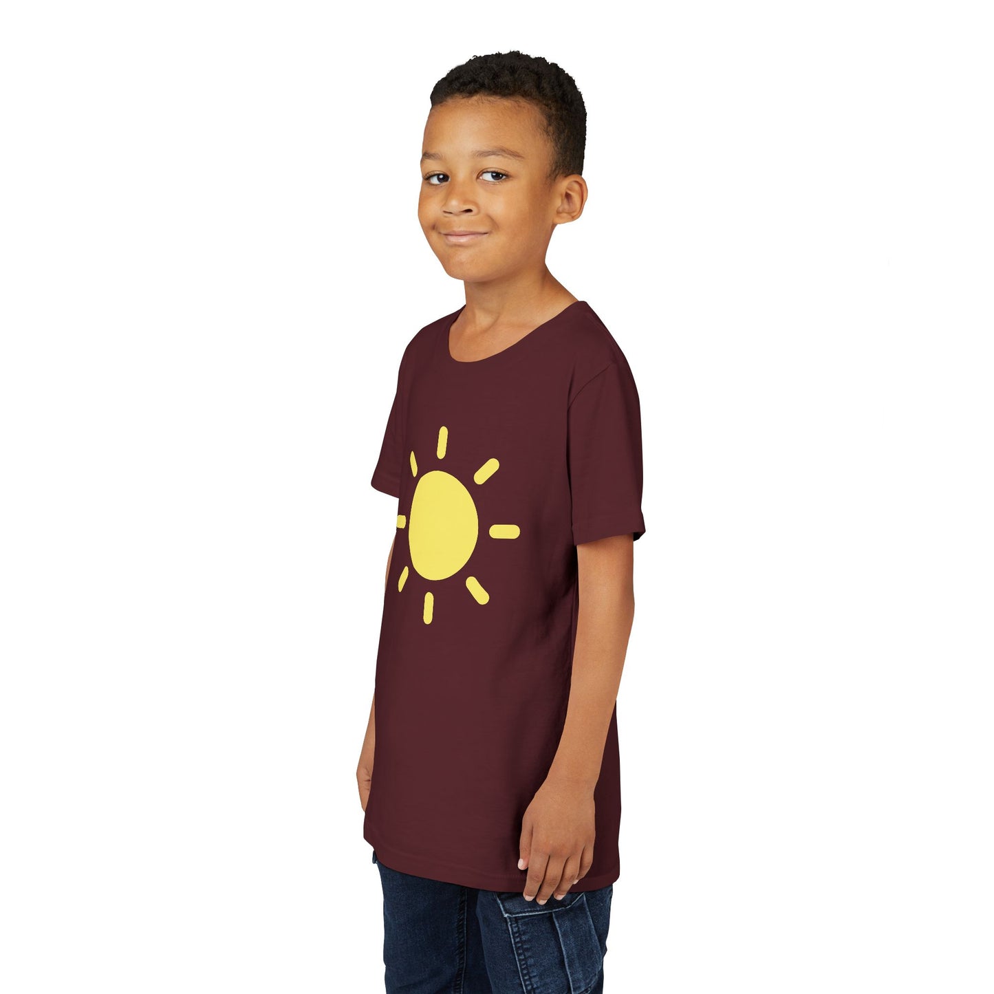 Sunny Vibes Youth Short Sleeve Tee - Bright Yellow Sun Design for Summer Fun