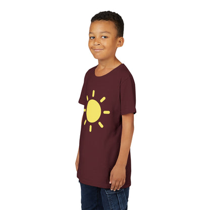 Sunny Vibes Youth Short Sleeve Tee - Bright Yellow Sun Design for Summer Fun