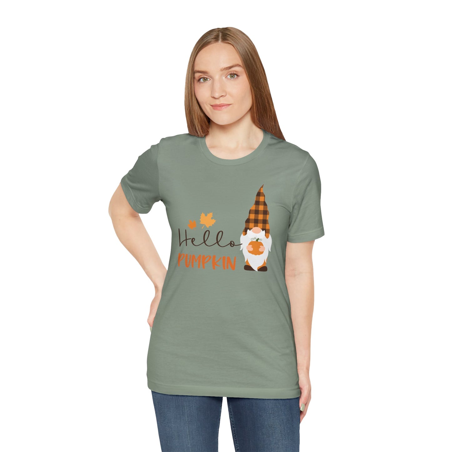 Hello Pumpkin Fall Gnome Tee, Autumn T-Shirt, Halloween Shirt, Graphic Tee, Seasonal Apparel, Gift for Fall Lovers