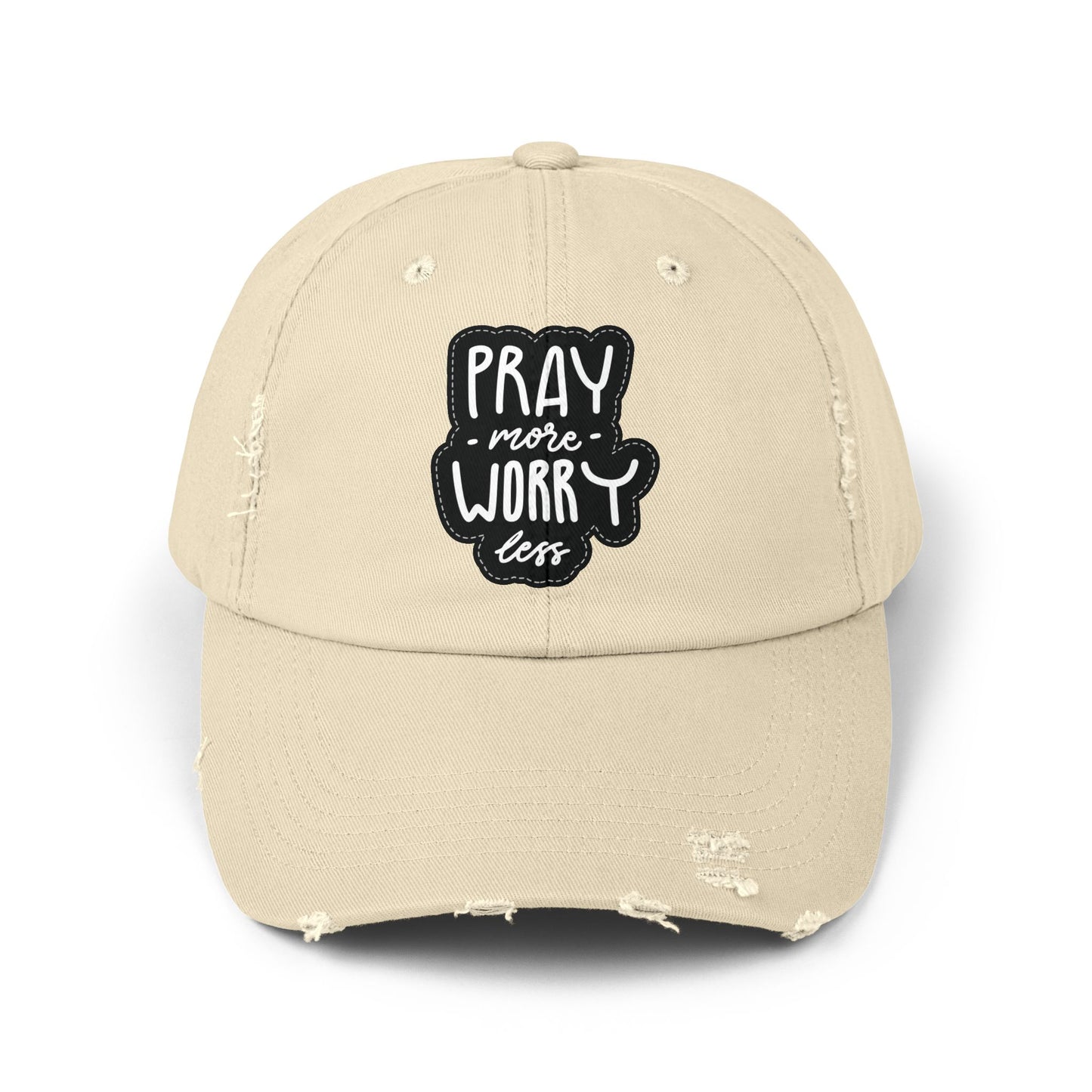 Unisex Distressed Cap - "Pray More Worry Less" Inspirational Hat