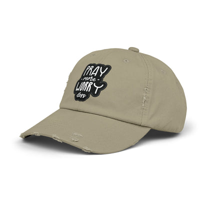 Unisex Distressed Cap - "Pray More Worry Less" Inspirational Hat