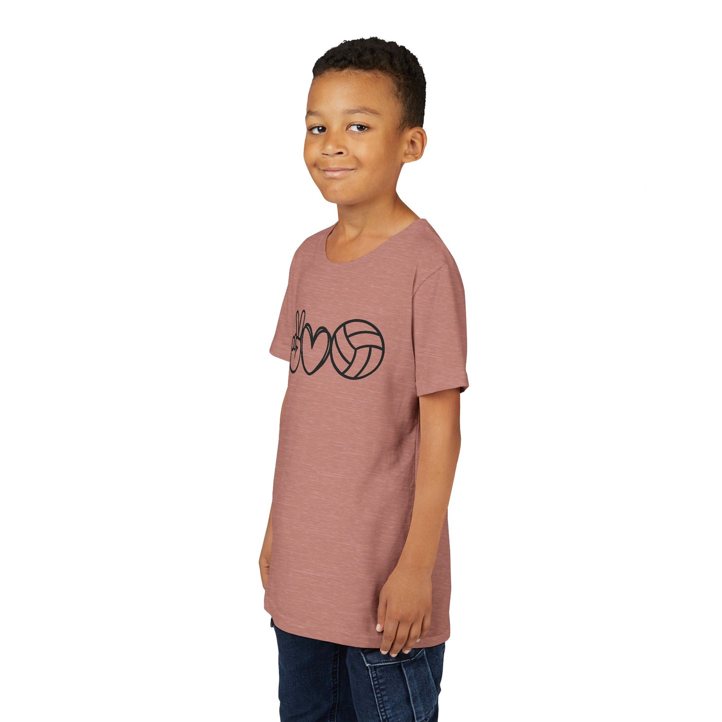 Youth Volleyball Peace Love Tee, Kids Sports Shirt, Fun Gift for Athletes, Summer Camp Apparel