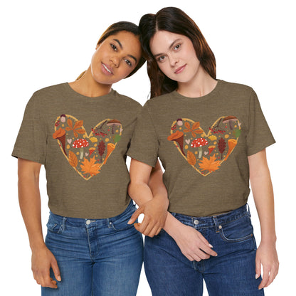 Fall Leaves Heart Tee, Autumn T-Shirt, Nature Lover Gift, Thanksgiving Apparel, Cozy Casual Wear