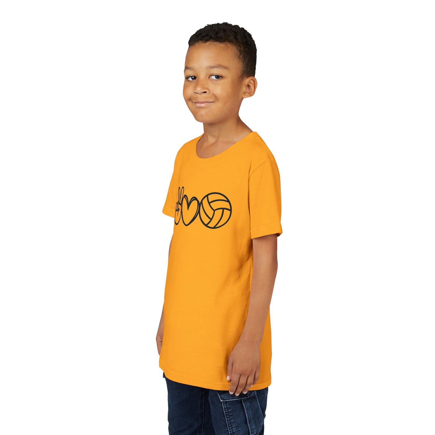 Youth Volleyball Peace Love Tee, Kids Sports Shirt, Fun Gift for Athletes, Summer Camp Apparel