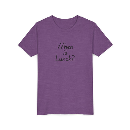Youth Short Sleeve Tee - When is Lunch?, Funny Kids Shirt, Gift for Boys/Girls, Casual Wear, Birthday Party Tee, School T-Shirt