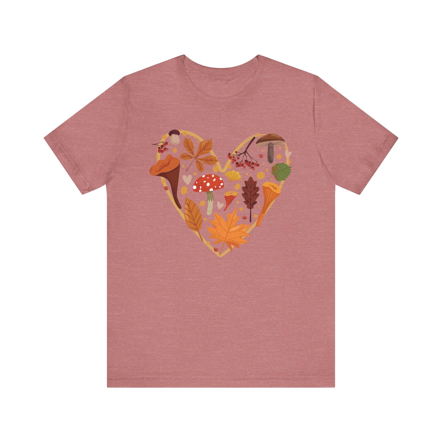 Fall Leaves Heart Tee, Autumn T-Shirt, Nature Lover Gift, Thanksgiving Apparel, Cozy Casual Wear